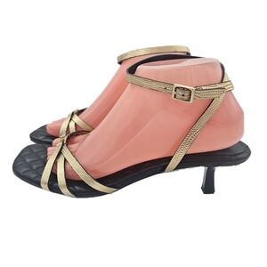 L'AGENCE Genette Ankle Strap Kitten Heel Sandal Gold Metallic Size 9 MSRP $345